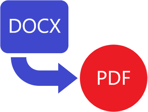 схема перехода синего прямоугольника с надписью DOCX в красный круг с надписью PDF