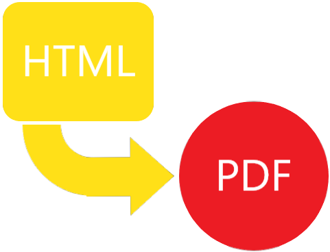 схема перехода желтого прямоугольника с надписью HTML в красный круг с надписью PDF