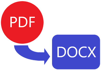 схема перехода красного круга с надписью PDF в синий прямоугольник с надписью DOCX