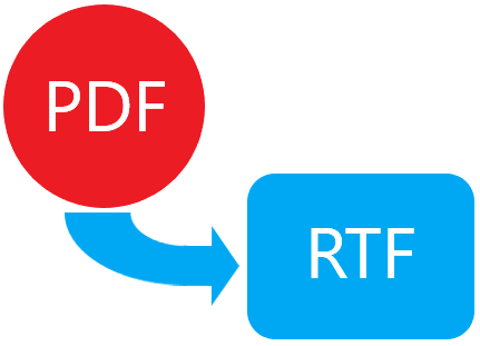 схема перехода красного круга с надписью PDF в голубой прямоугольник с надписью RTF