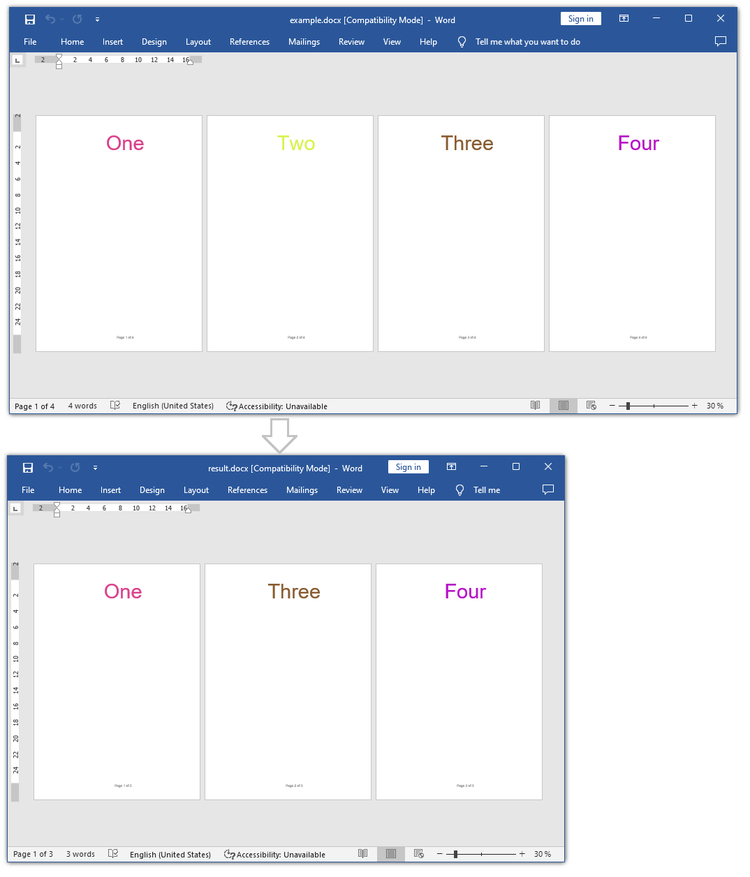 Delete specified page in document