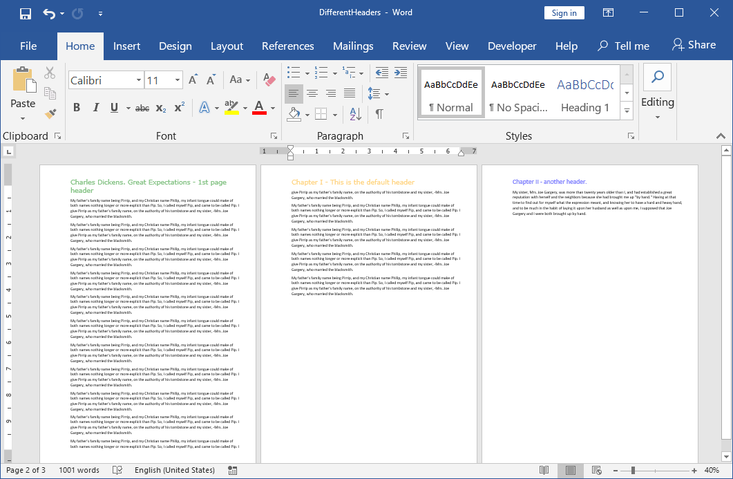Создайте документ DOCX с разными колонтитулами - SautinSoft.Document