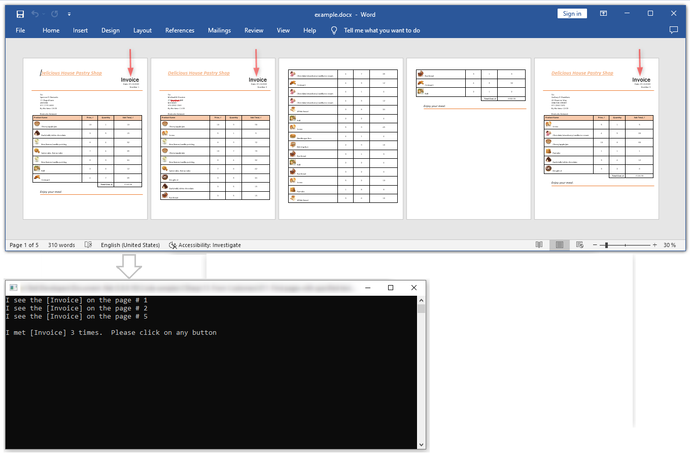 find pages with specified text