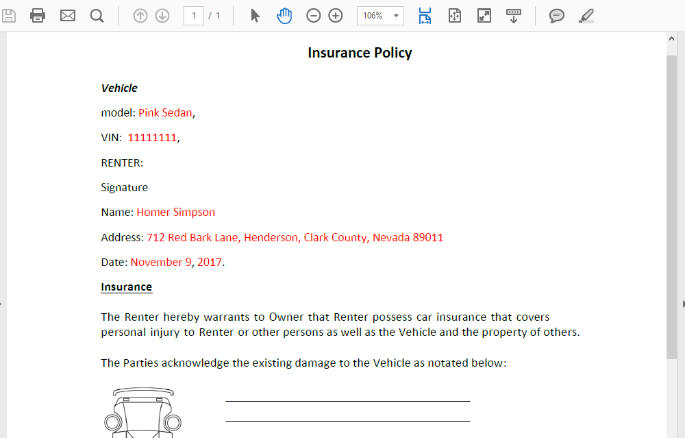 Insurance policy in PDF.