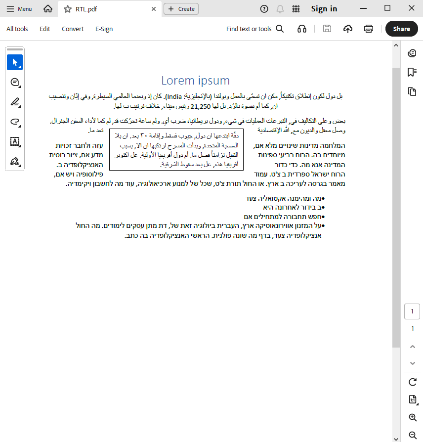 table of content output