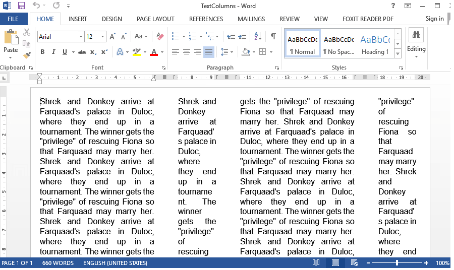 A simple document with text columns