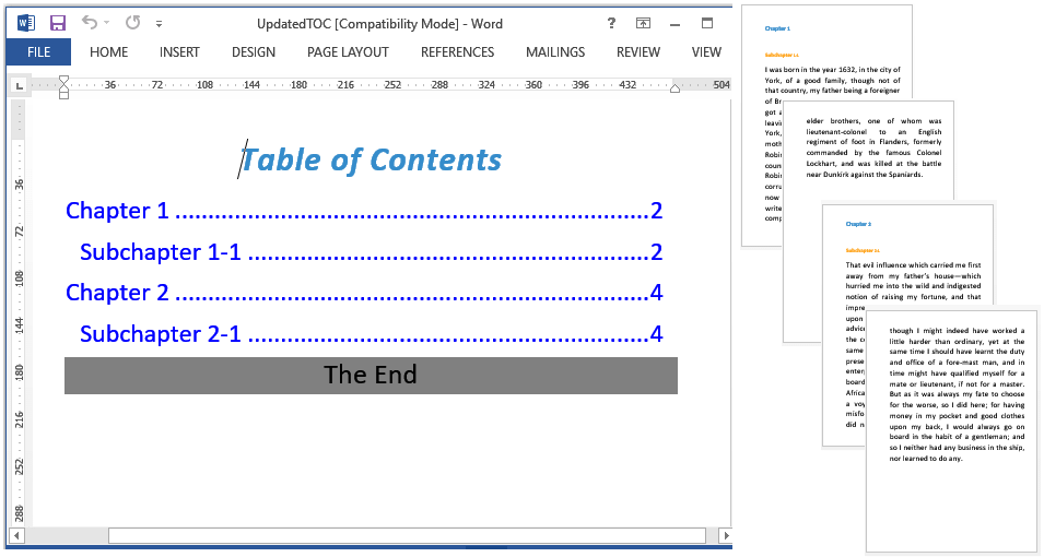 Update Table of Contents